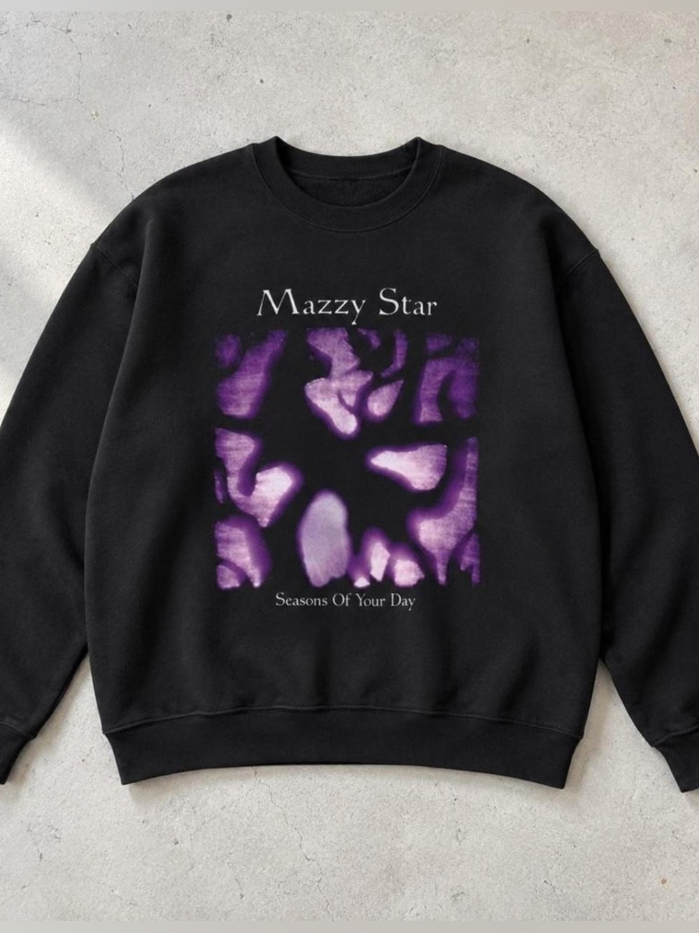 Black Mazzy Star Cat Graphic Crewneck Sweatshirt - Purple Print
